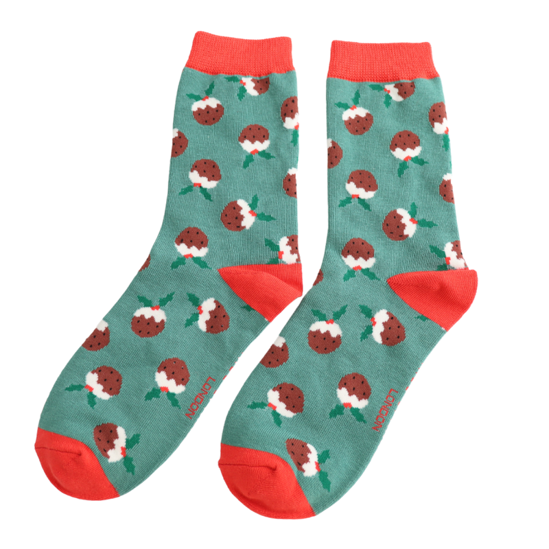 Christmas Pudding Green Bamboo Socks