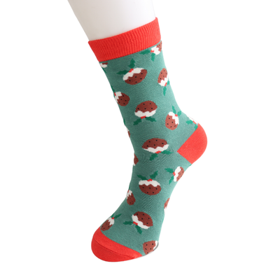 Christmas Pudding Green Bamboo Socks