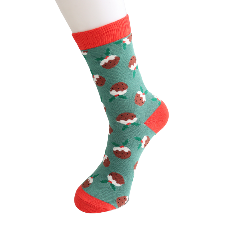 Christmas Pudding Green Bamboo Socks
