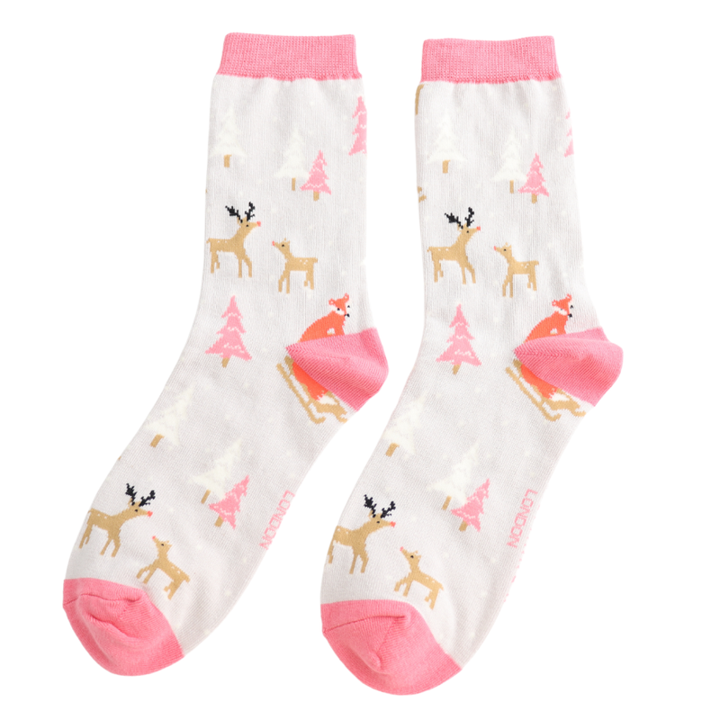 Festive Foxes Silver Bamboo Socks