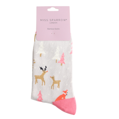 Festive Foxes Silver Bamboo Socks