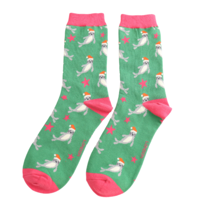 Santa Seals Green Bamboo Socks
