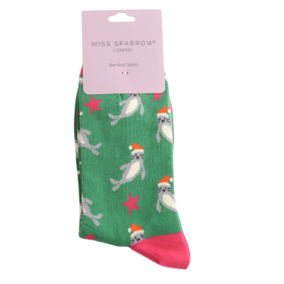 Santa Seals Green Bamboo Socks