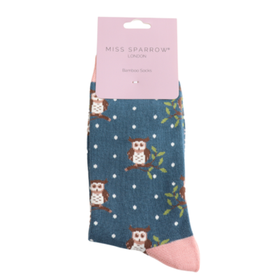 Winter Owls Teal Bamboo Socks