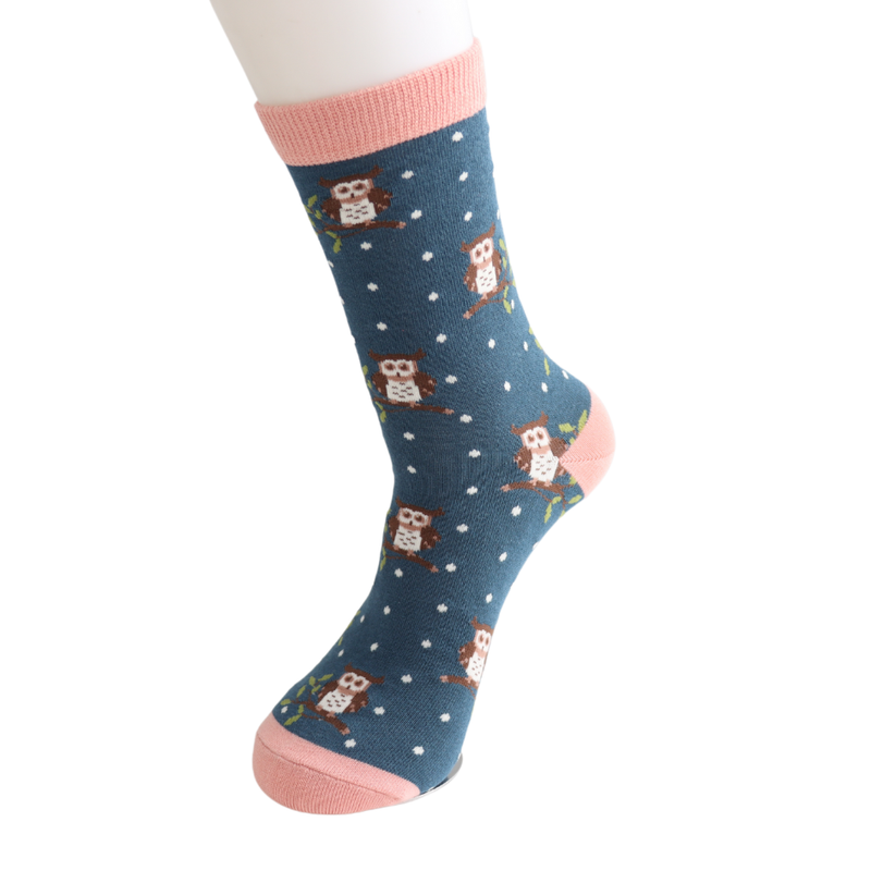 Winter Owls Teal Bamboo Socks