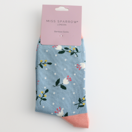 Buds & Berries Blue Bamboo Socks