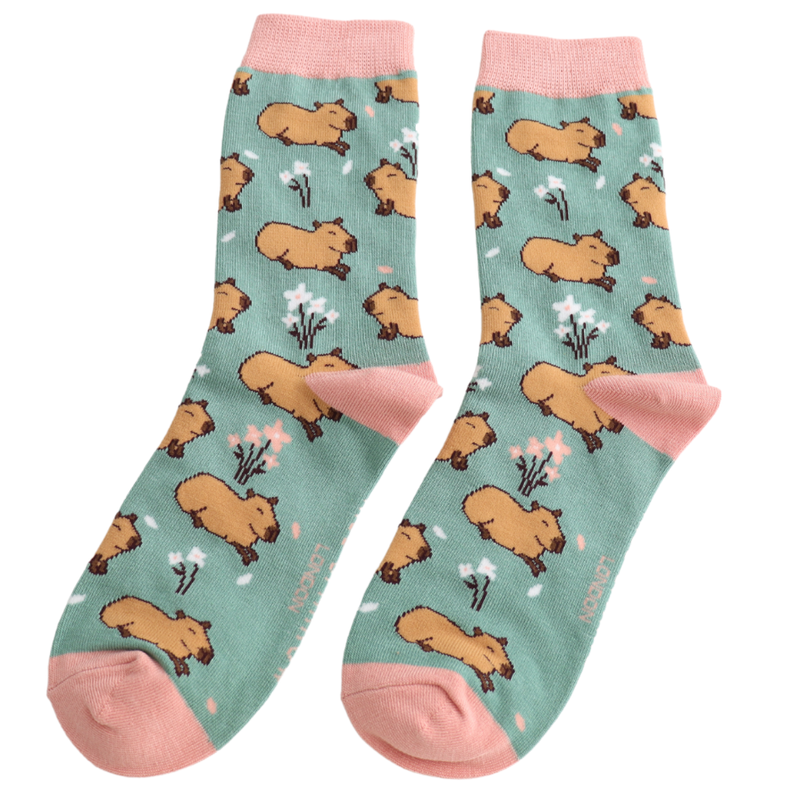 Cute Capybara Green Bamboo Socks
