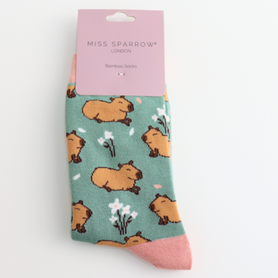 Cute Capybara Green Bamboo Socks
