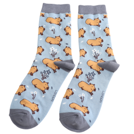 Cute Capybara Powder Blue Bamboo Socks