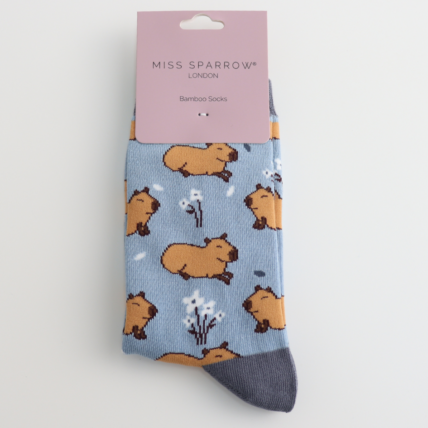 Cute Capybara Powder Blue Bamboo Socks