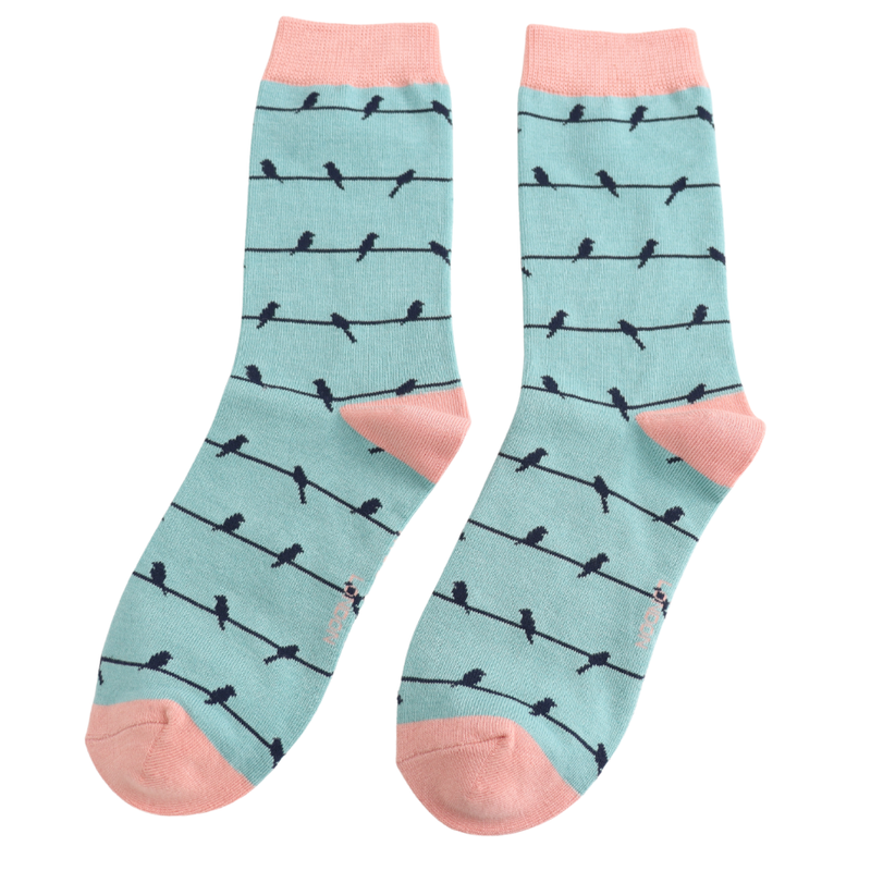Birds On A Wire Duck Egg Bamboo Socks