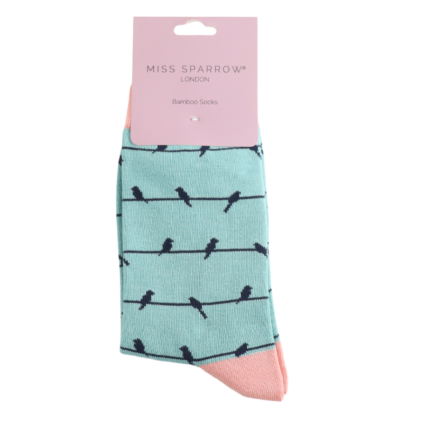 Birds On A Wire Duck Egg Bamboo Socks
