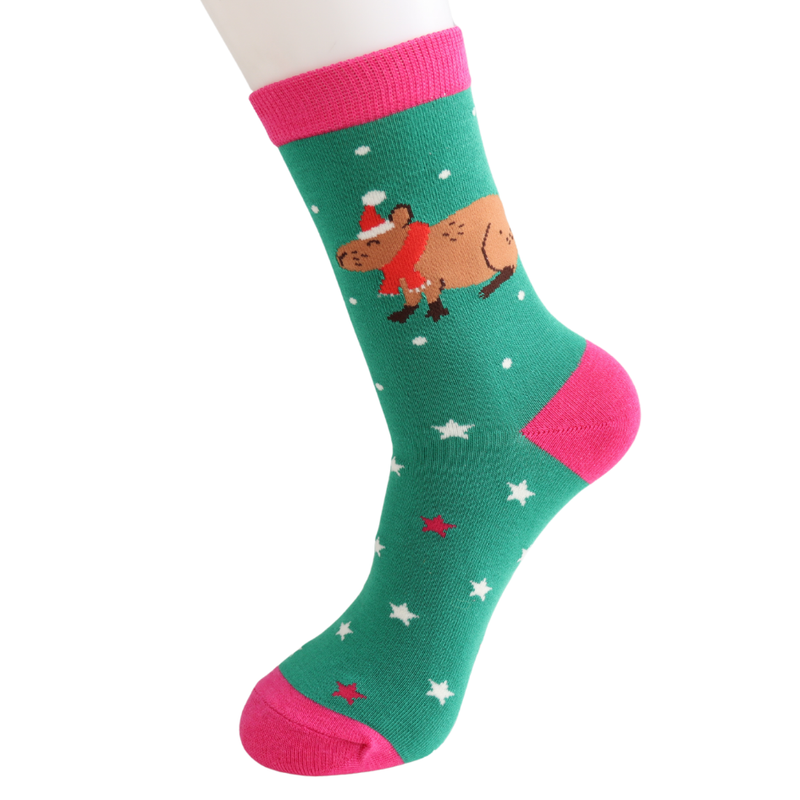 Christmas Capybara Green Bamboo Socks