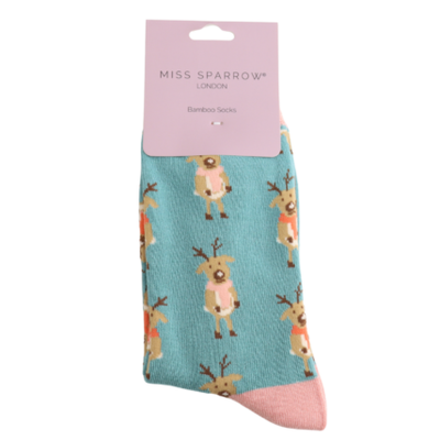 Cosy Reindeer Duck Egg Bamboo Socks