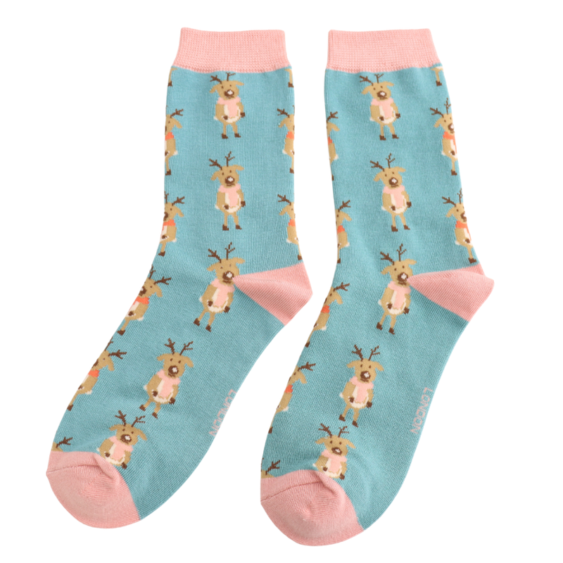 Cosy Reindeer Duck Egg Bamboo Socks