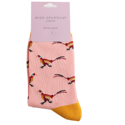 Pheasants Dusky Pink Bamboo Socks