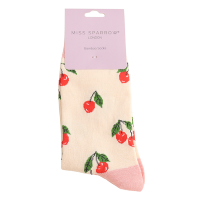 Cherries Cream Bamboo Socks