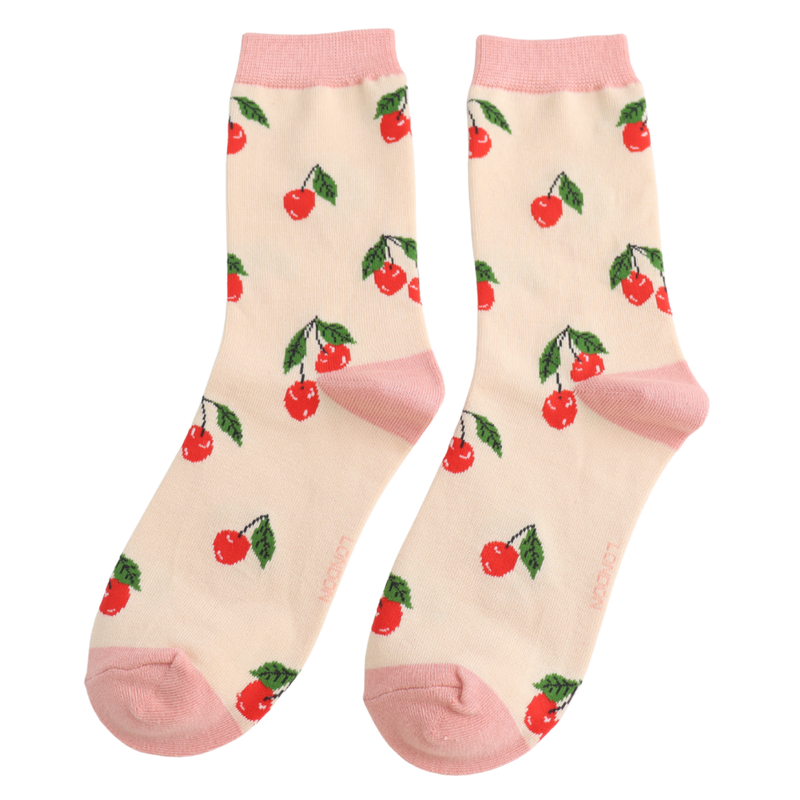 Cherries Cream Bamboo Socks