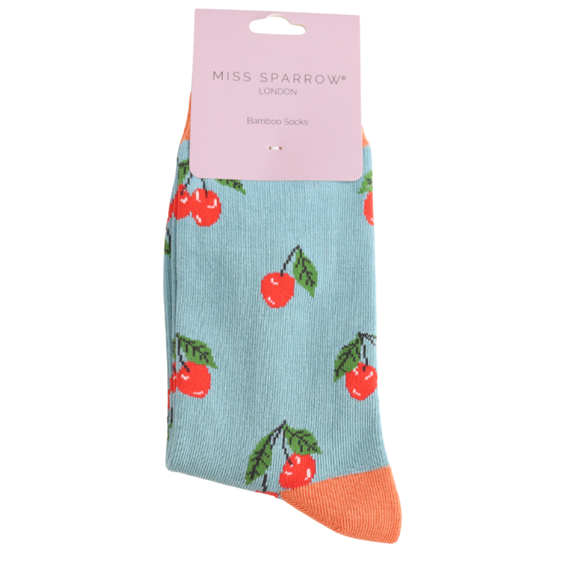 Cherries Duck Egg Bamboo Socks