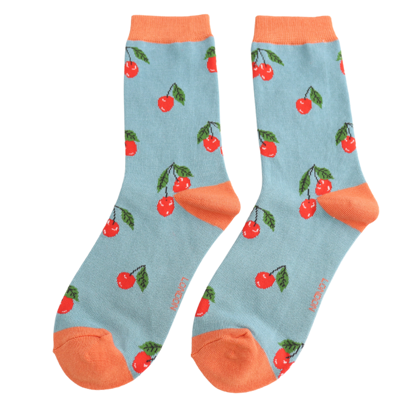 Cherries Duck Egg Bamboo Socks