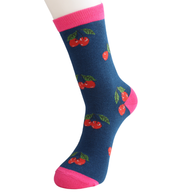 Cherries Navy Bamboo Socks