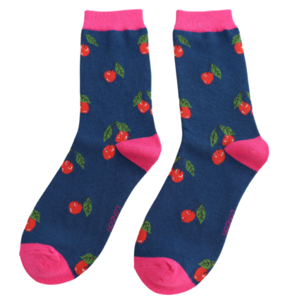 Cherries Navy Bamboo Socks