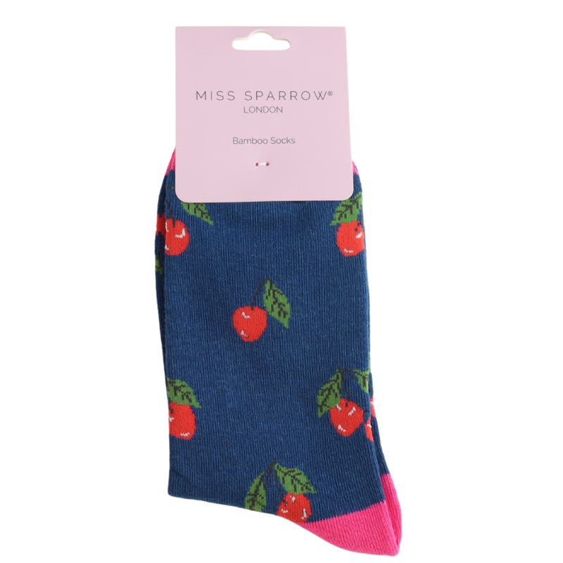 Cherries Navy Bamboo Socks