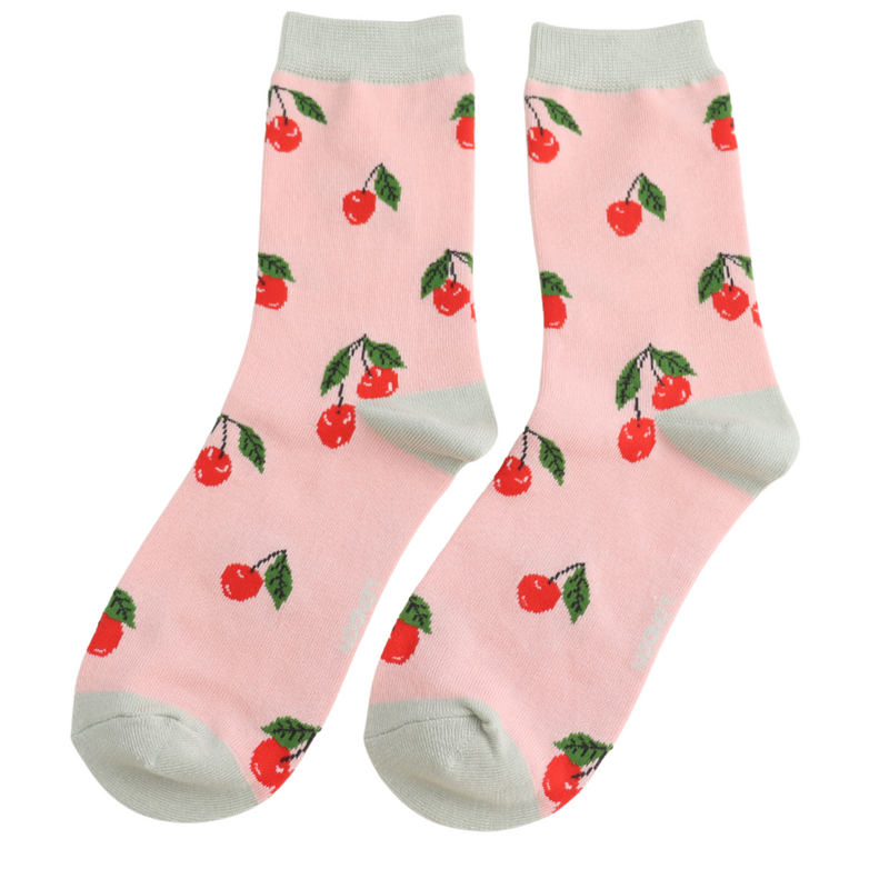 Cherries Pink Bamboo Socks