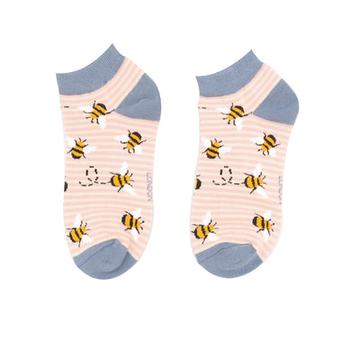Bee Stripes Pink Bamboo Trainer Socks