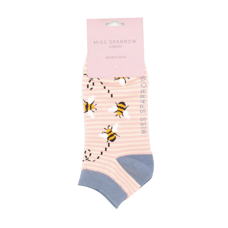Bee Stripes Pink Bamboo Trainer Socks