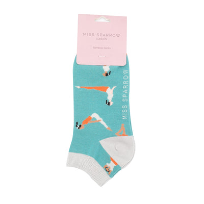 Yoga Poses Duck Egg Bamboo Trainer Socks