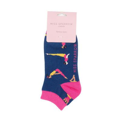 Yoga Poses Navy Bamboo Trainer Socks