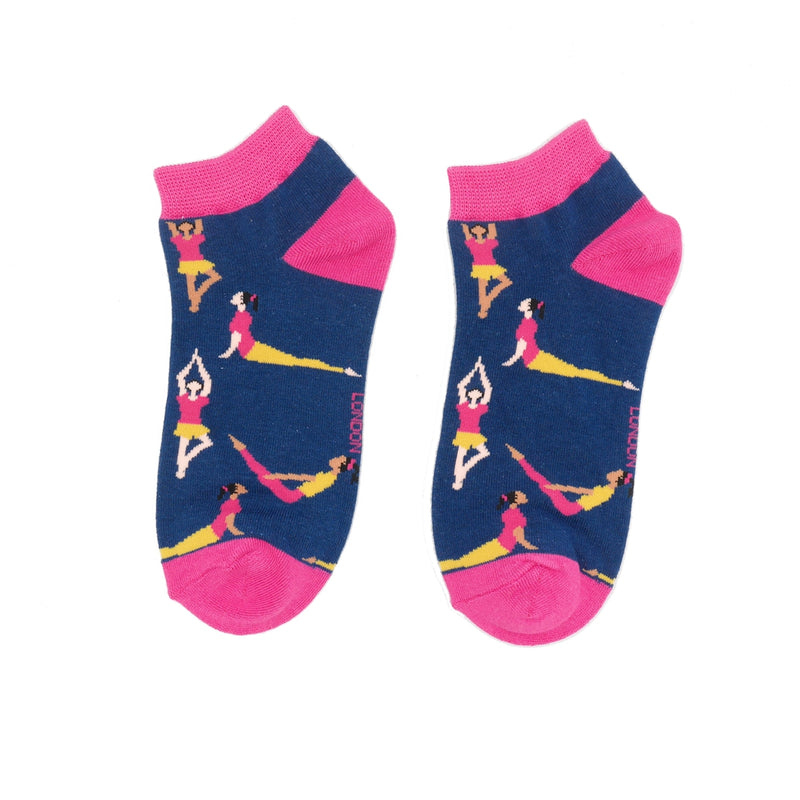 Yoga Poses Navy Bamboo Trainer Socks