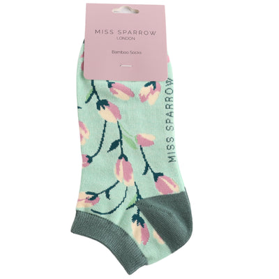Ditsy Flowers Mint Bamboo Trainer Socks