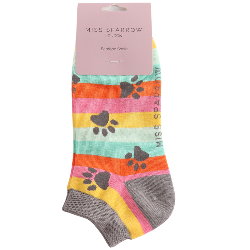 Paw Prints & Stripes Bamboo Trainer Socks