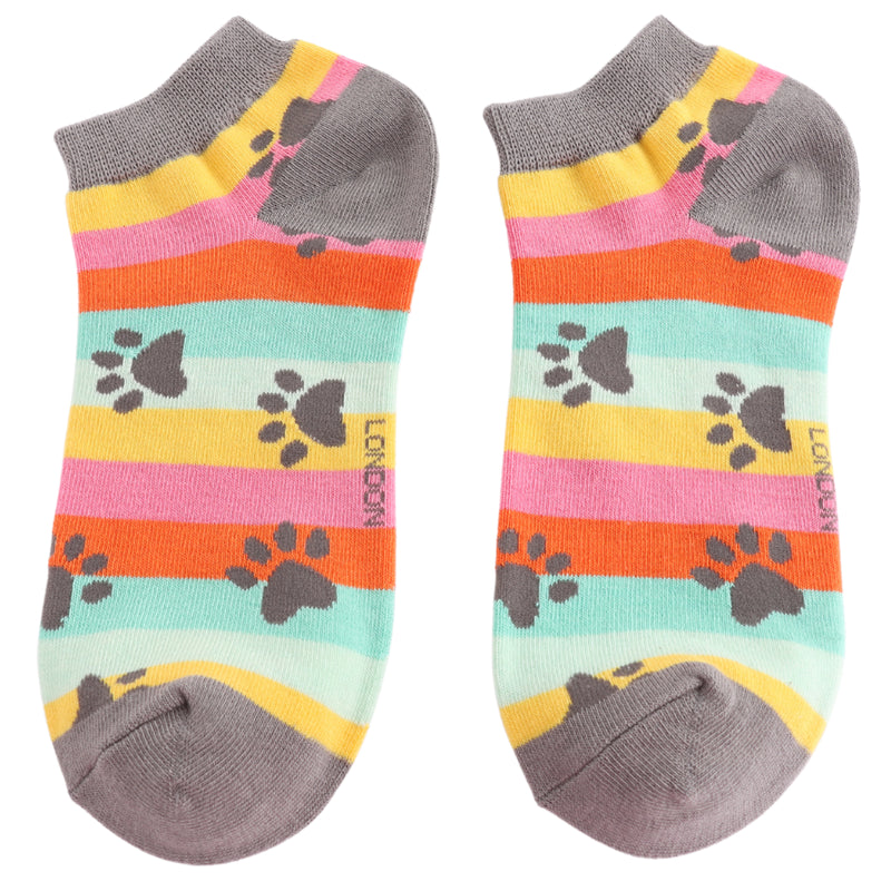 Paw Prints & Stripes Bamboo Trainer Socks