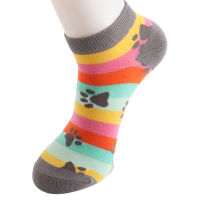 Paw Prints & Stripes Bamboo Trainer Socks