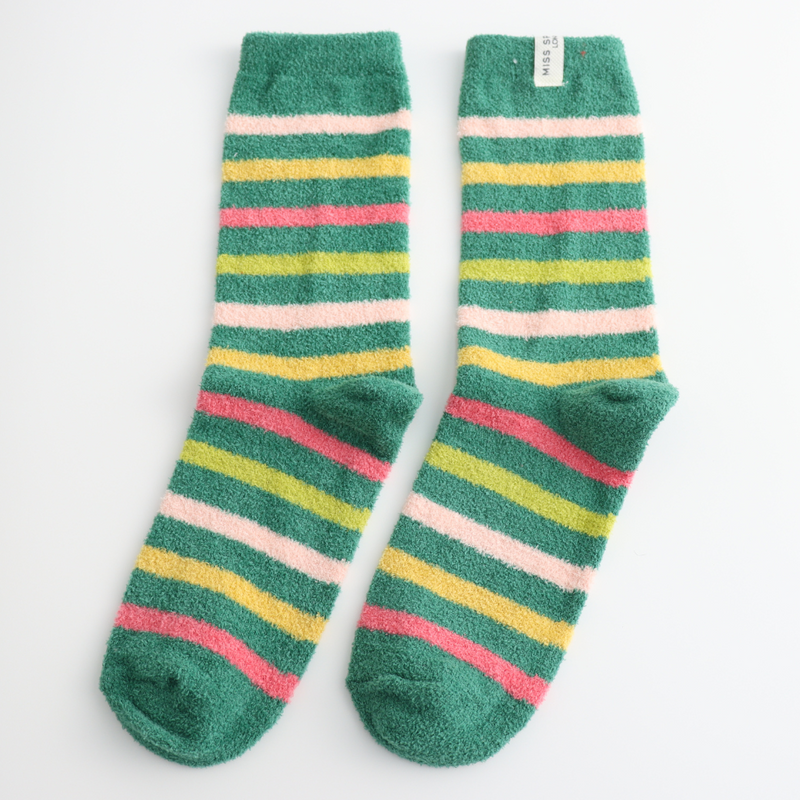 Green Stripes Fluffy Socks