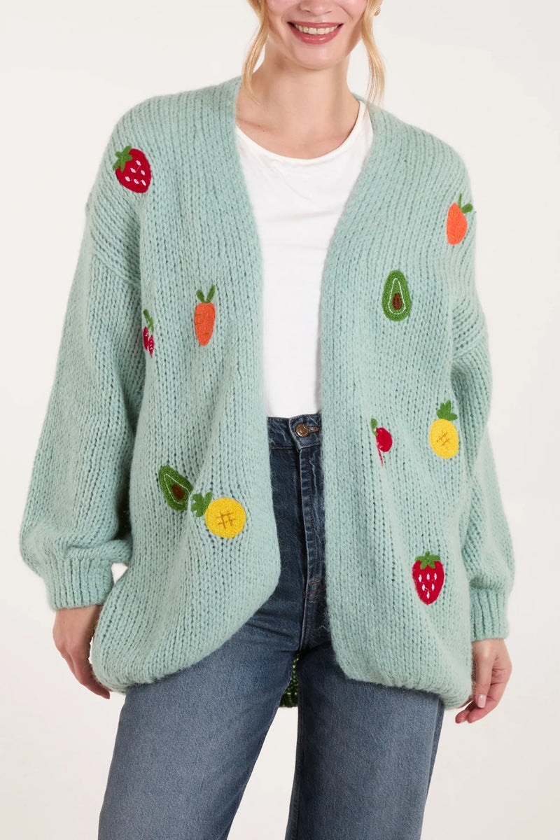 Embroidered Fruit Knit Cardigan - More Colours & Sizes Available