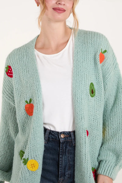 Embroidered Fruit Knit Cardigan - More Colours & Sizes Available