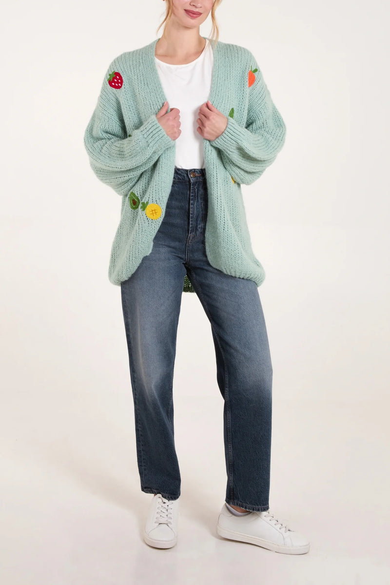 Embroidered Fruit Knit Cardigan - More Colours & Sizes Available