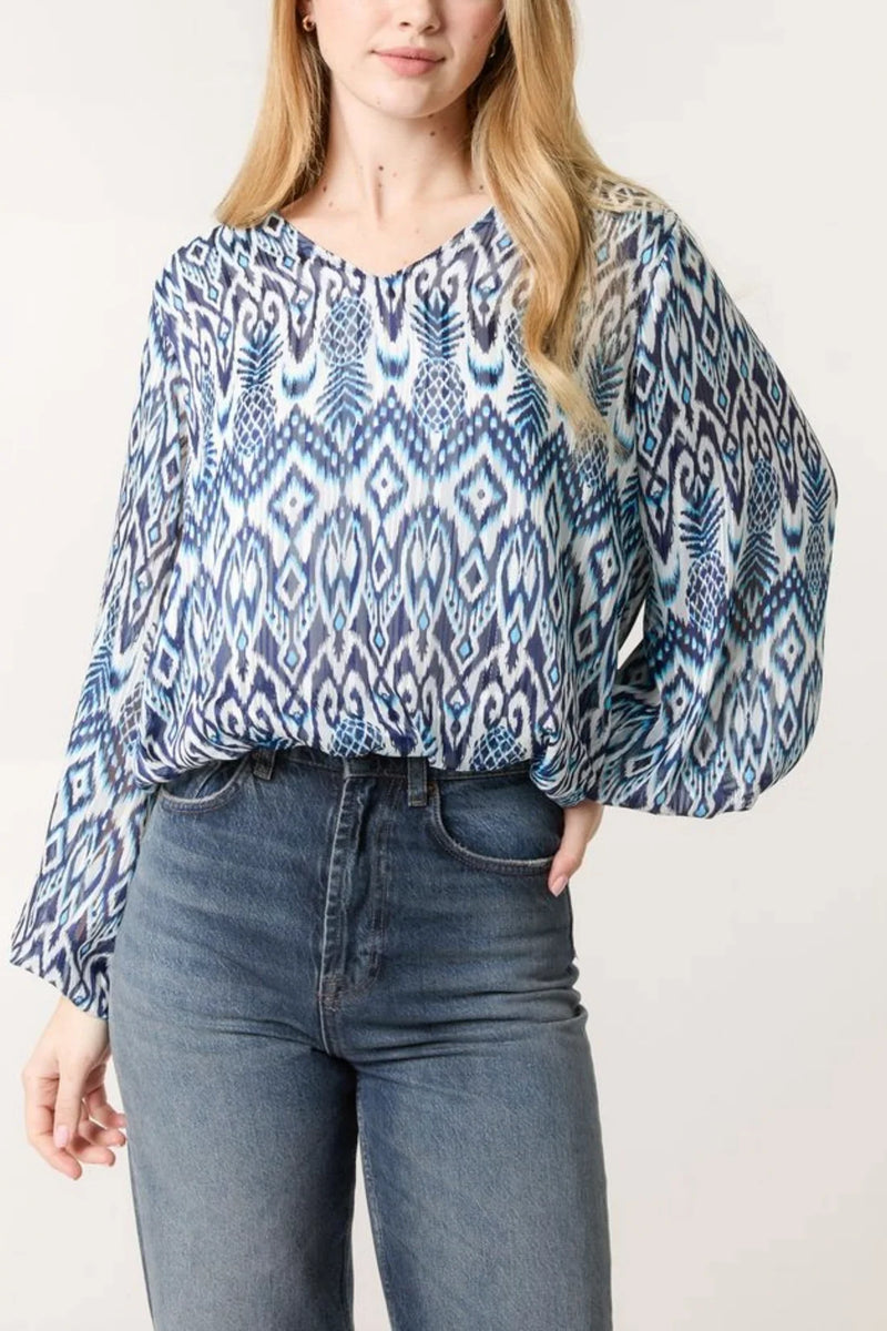 Aztec Print Blouse - More Sizes Available