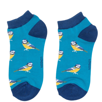 Bluetits Teal Bamboo Trainer Socks