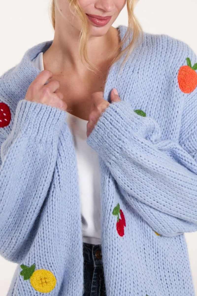 Embroidered Fruit Knit Cardigan - More Colours & Sizes Available