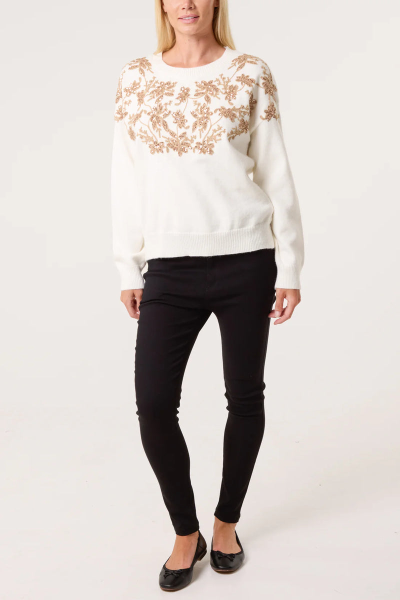 Ava Gold Embellished Jumper - More Sizes Available