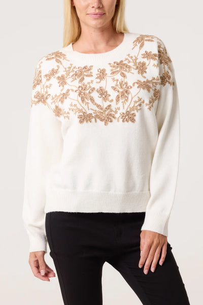 Ava Gold Embellished Jumper - More Sizes Available