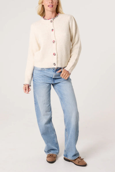 Sian Floral Trim Cardigan - More Sizes Available