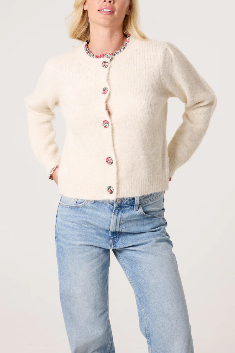 Sian Floral Trim Cardigan - More Sizes Available