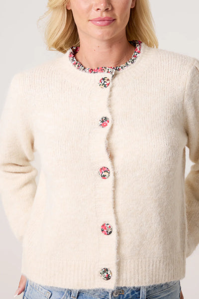 Sian Floral Trim Cardigan - More Sizes Available