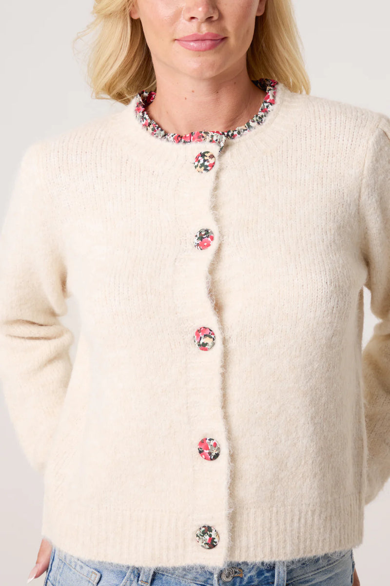 Sian Floral Trim Cardigan - More Sizes Available